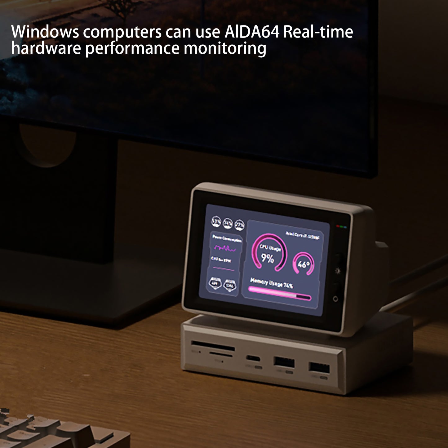 3.5" IPS Mini Screen with USB-C Hub – AIDA64 CPU/RAM Monitor for PC & MacBook