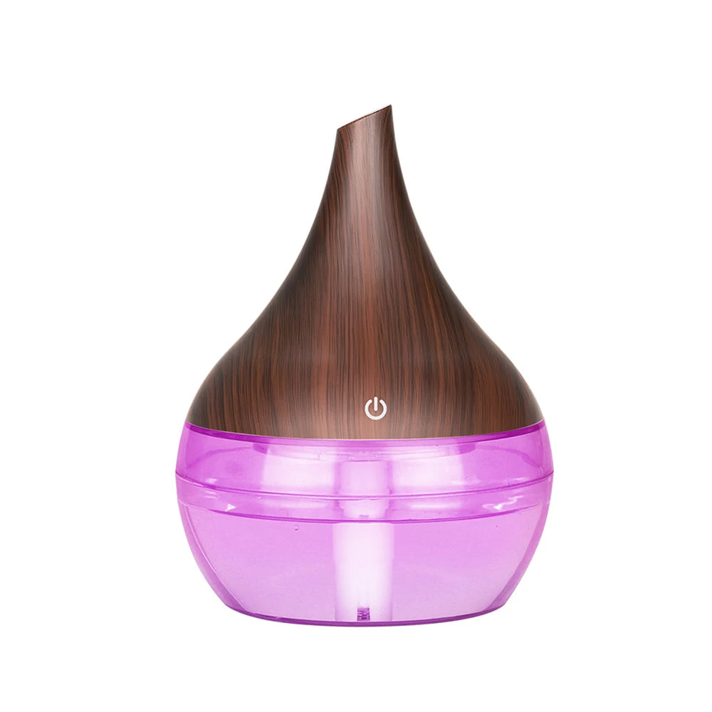 300ml Ultrasonic Humidifier & Aroma Diffuser | Essential Oil | Cool Mist | 7-Color LED | Wood Grain | Home & Office