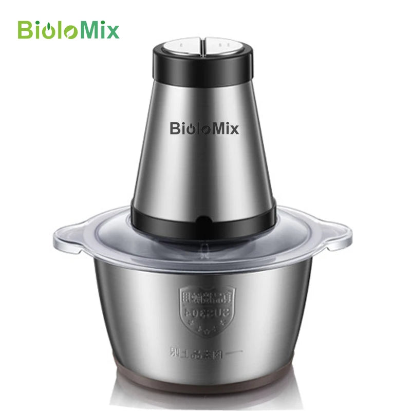 BioloMix 500W Electric Meat Grinder & Food Chopper – 2L Stainless Steel, 2 Speeds, Slicer | 110V / 220V