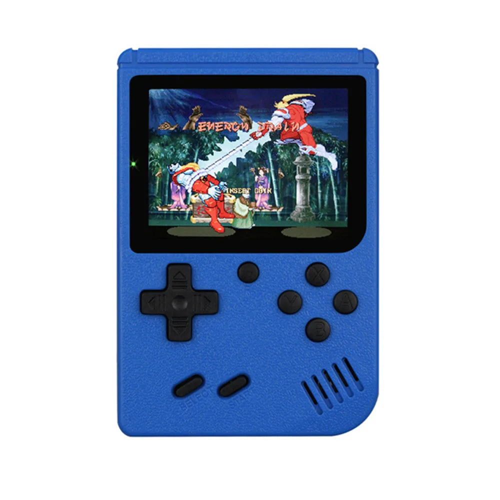 Portable 8-bit handheld game console with 3-inch color LCD screen, featuring 400 retro games from R.E.D. Shopping.