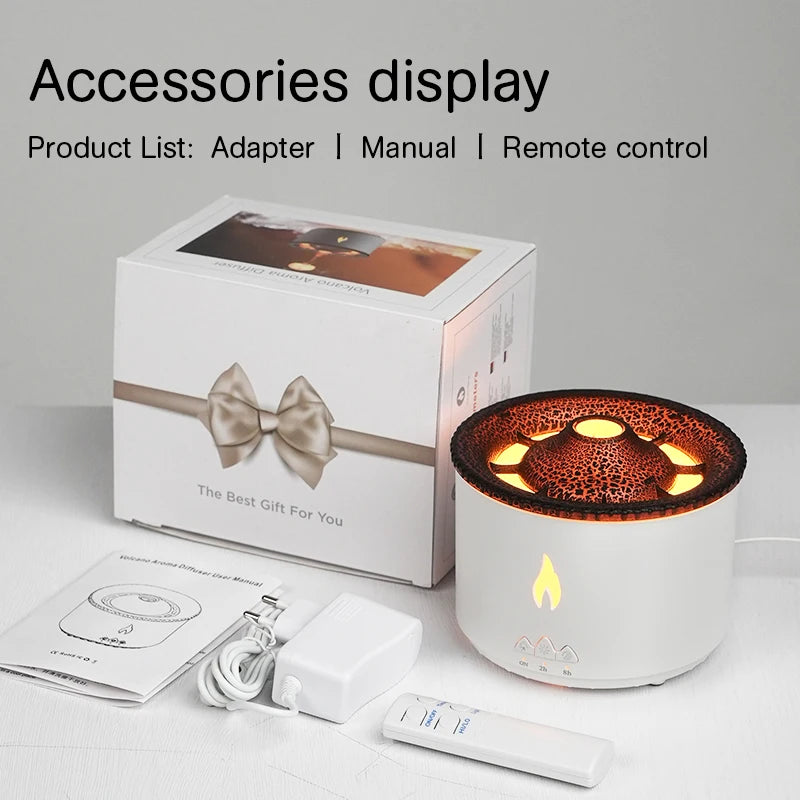 KINSCOTER Volcano Flame Aroma Diffuser & Humidifier 360ml – Jellyfish Smoke Ring Effect
