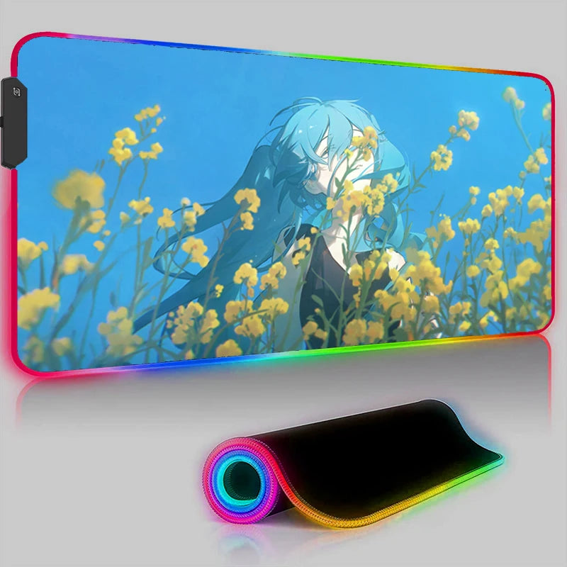 Kawaii Pink Hatsune Miku Anime RGB Mouse Pad – XXL LED Gaming Deskmat, Keyboard Carpet