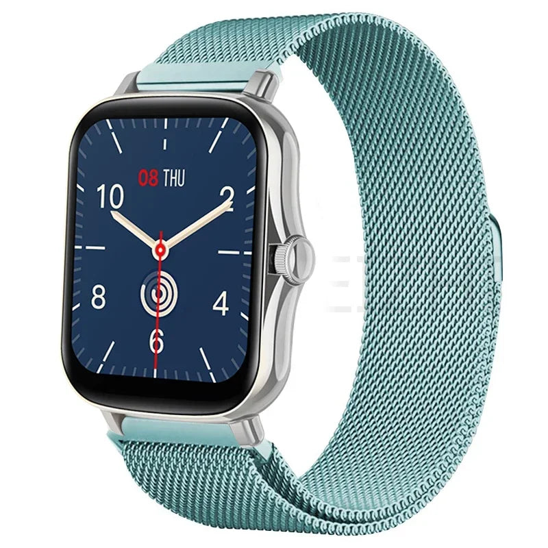 Metal magnetic watch strap for Amazfit GTS and GTR, 20mm and 22mm bracelet, stainless steel band with adjustable magnetic clasp.