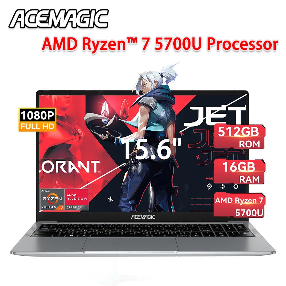 ACEMAGIC LX15Pro Laptop – AMD Ryzen 7 5700U, 16GB RAM, 512GB SSD, 15.6" FHD