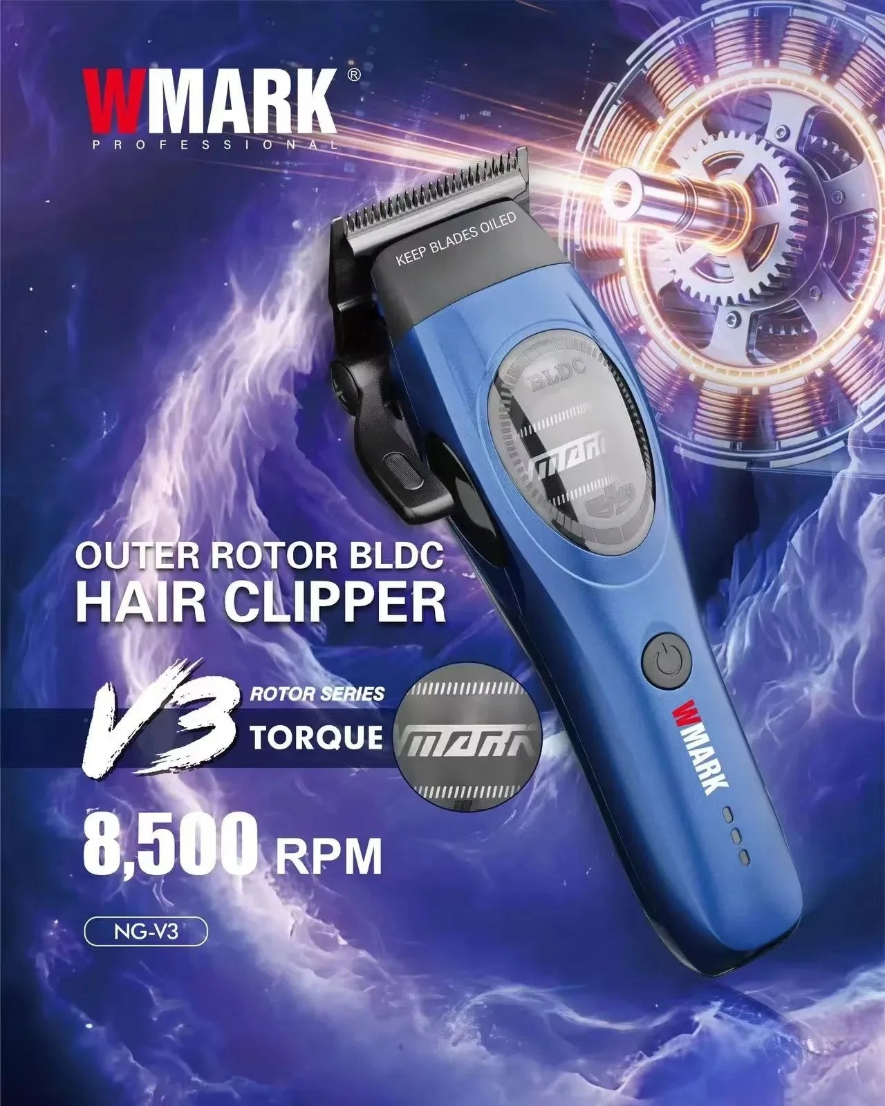 WMARK NG-V3 Professional Hair Clipper – BLDC High-Torque Motor, DLC Blade, 2500mAh, 160min, Wet/Dry
