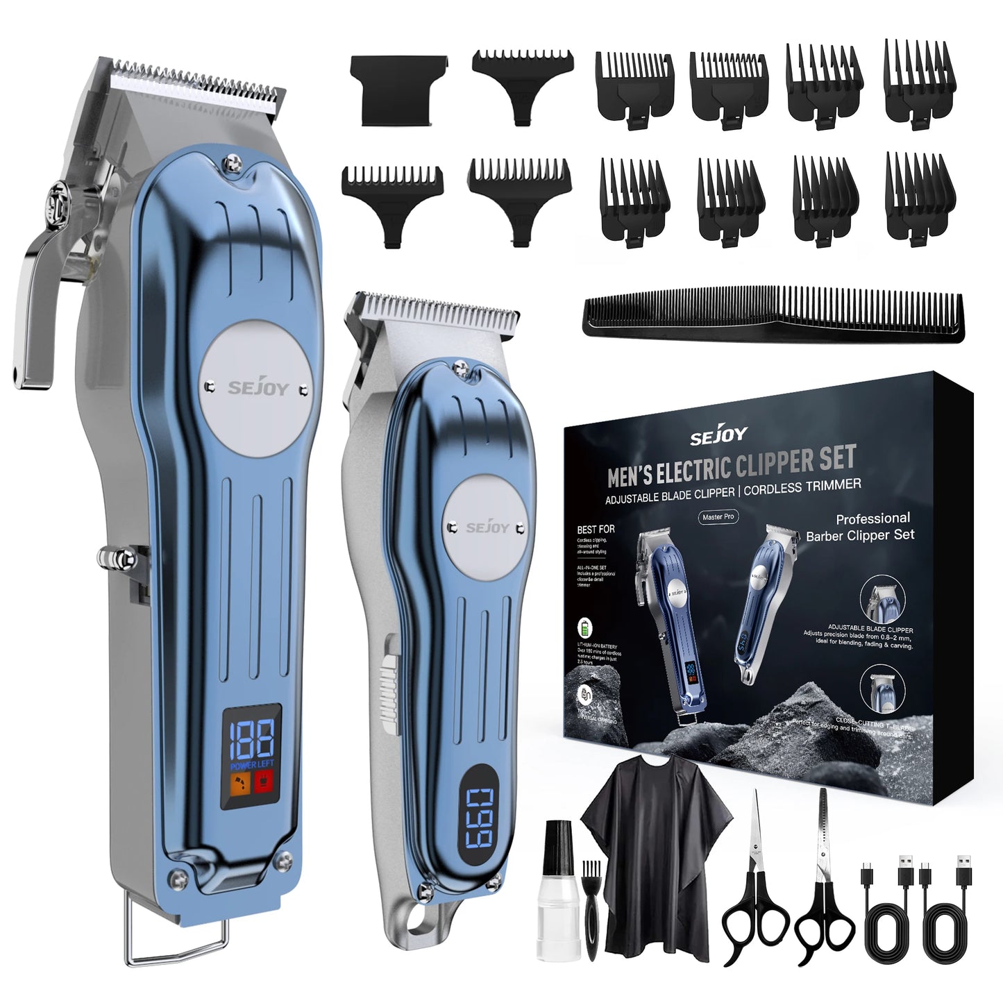 Sejoy Professional Hair Clipper Combo Kit | Cordless Rechargeable | Barber Haircut Machine