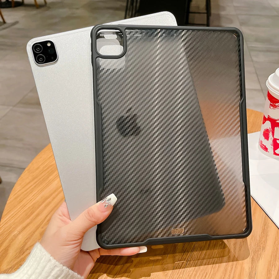 Carbon fiber shockproof iPad case by R.E.D. Shopping, hard cover design for iPad Air, Pro, Mini, and 3rd-10th gen tablets.