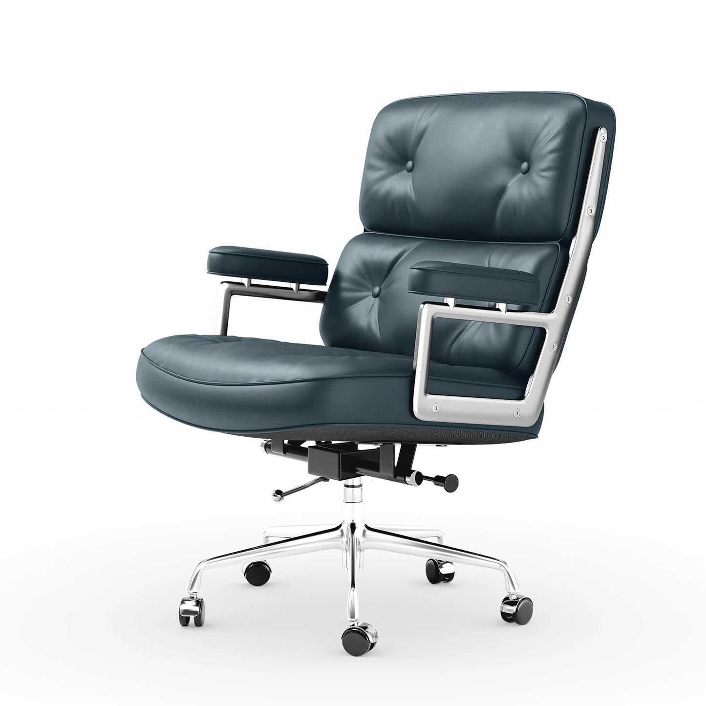 Ergonomic Executive Office Chair – Genuine Leather, Aluminum Arms, Swivel & Wheels