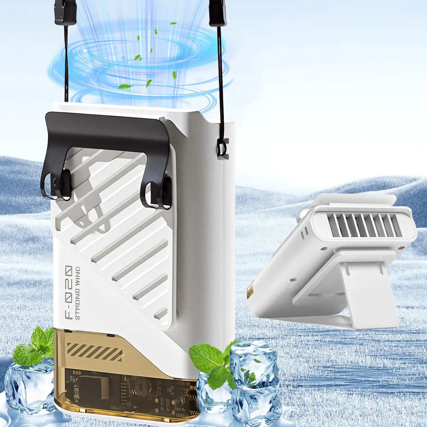 Portable Waist Fan with Belt Clip – Leafless Neck Hanging Fan, 5-Speed, USB, for Outdoor & Office