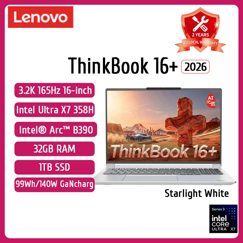 Lenovo ThinkBook 16+ Laptop – Intel Arc 140T, 32GB DDR5, 1TB SSD, 3.2K 165Hz