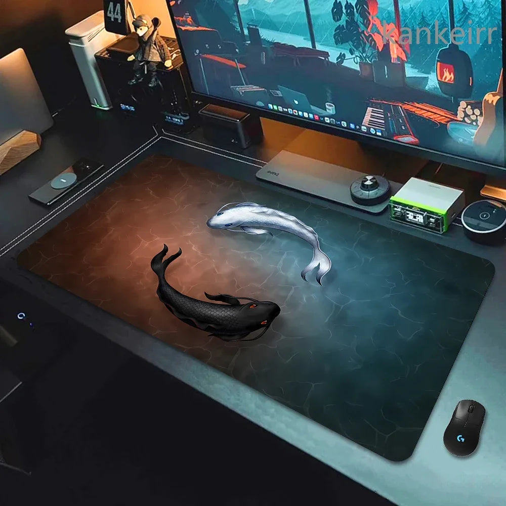 Koi Fish Taichi XXL Gaming Deskmat 90x40 – Natural Rubber, Anti-Slip, Smooth Surface