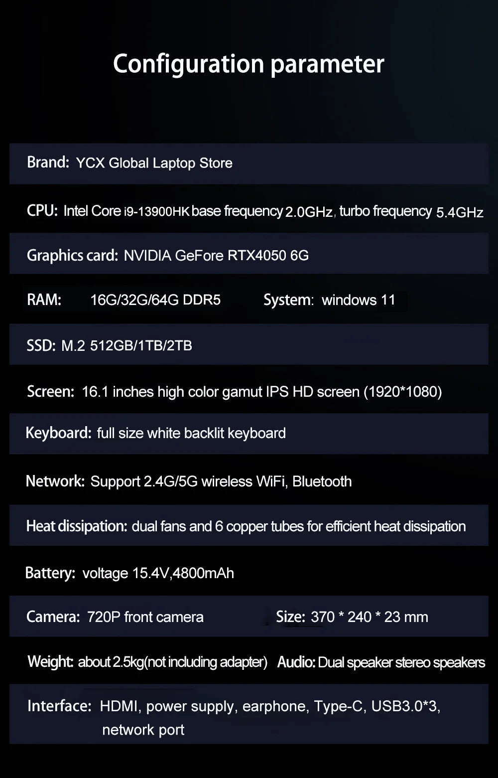 16" Gaming Laptop | Intel Core i9-13900HK | RTX 4050 6G | 16/32GB DDR5 | Up to 2TB NVMe | Win 11