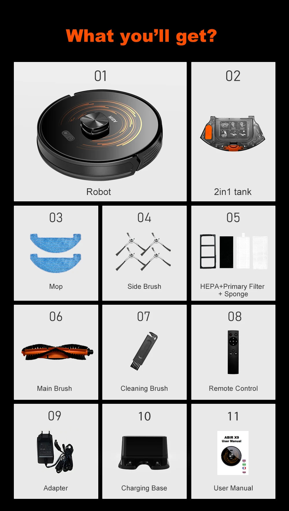 ABIR X9 Robot Vacuum Cleaner – Laser LiDAR, 6500PA Suction, UV Spot Cleaning, Multi-Floor Map, Auto Carpet Boost