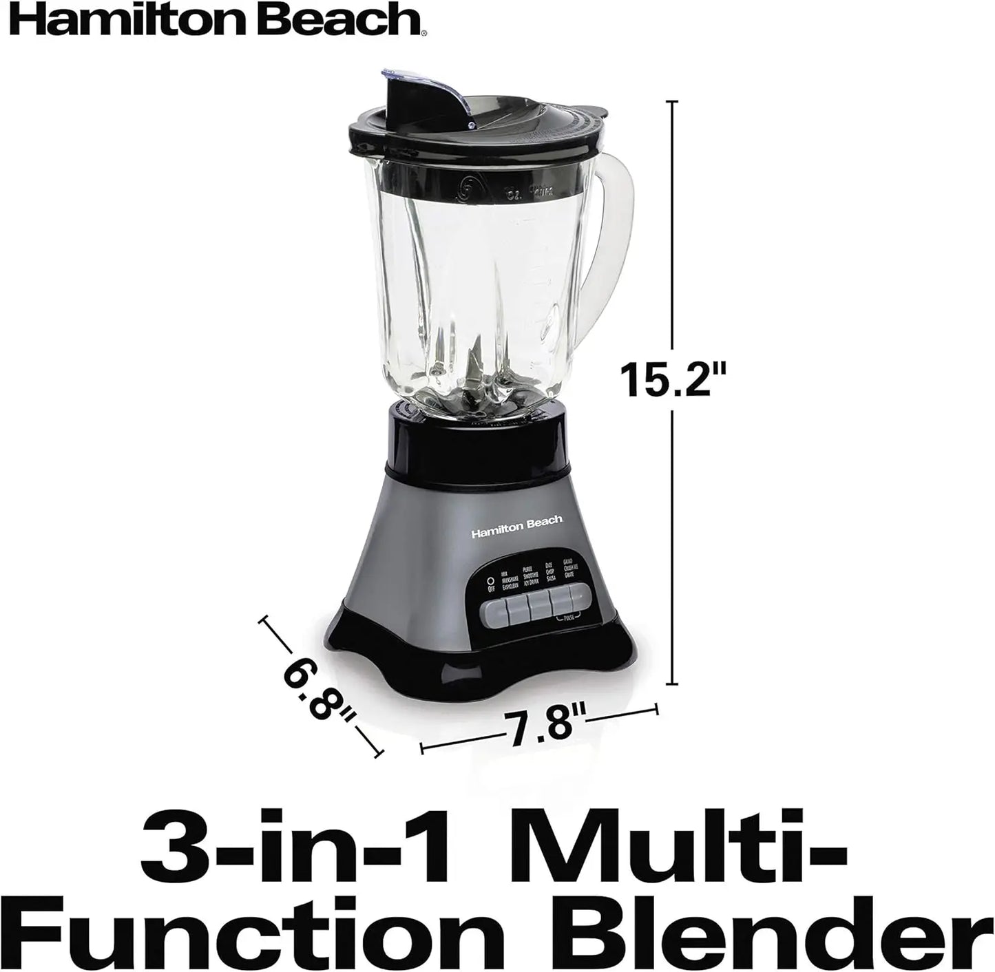 700W Blender & Food Processor Combo – 40oz Glass Jar, Travel Cup, 3-Cup Food Chopper | Gray/Black
