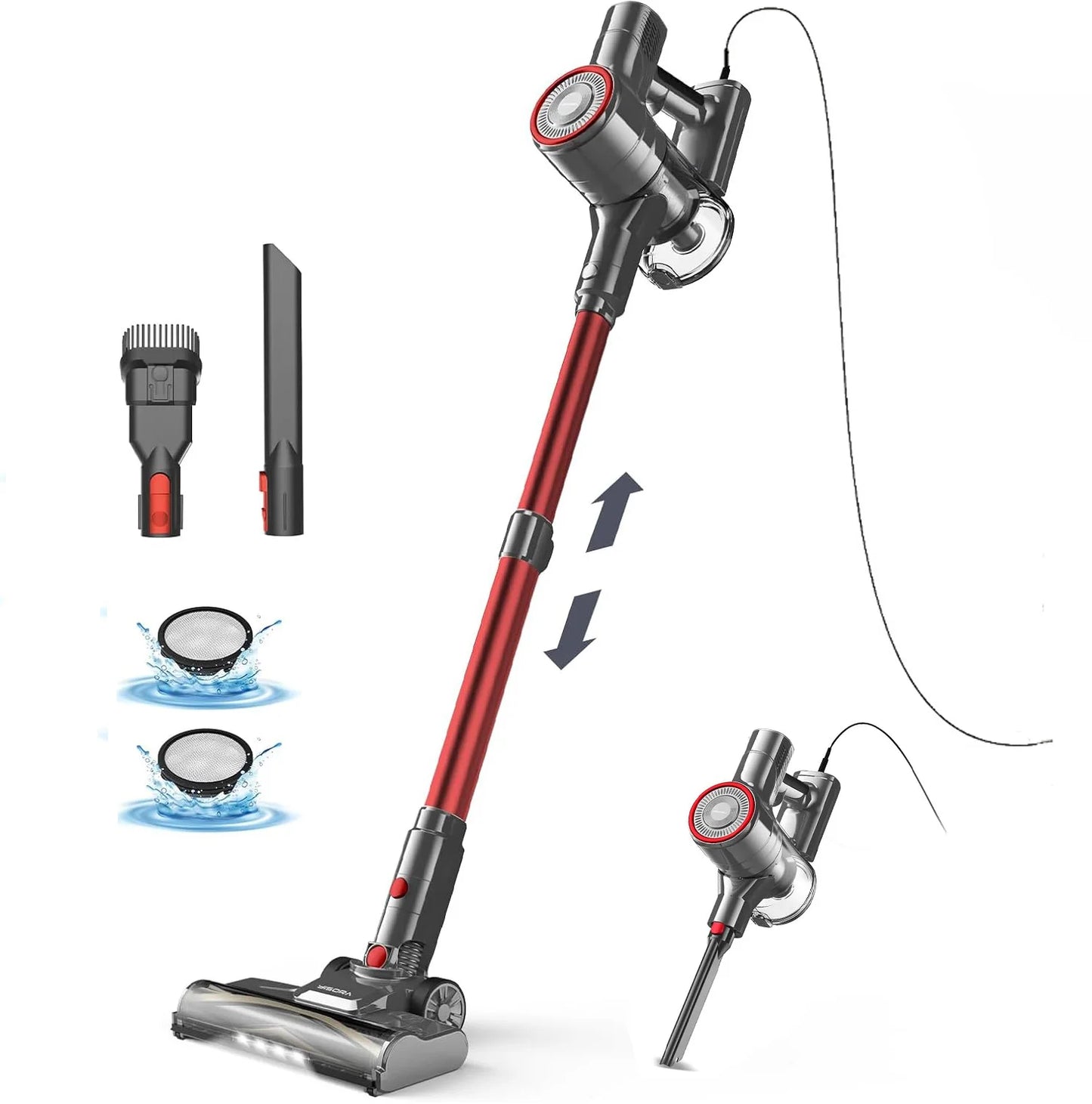 YISORA 600W Corded Stick Vacuum Cleaner – 23kPa, 6-in-1 Free-Stand for Hard Floor & Carpet