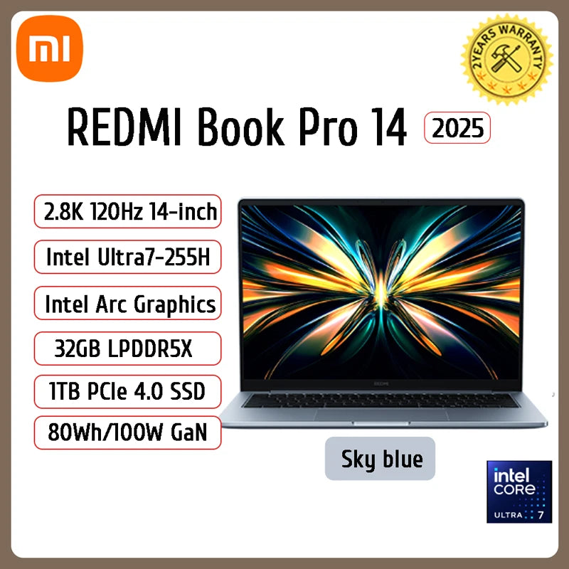 Xiaomi Redmi Book Pro 14 2025 — Intel Ultra5/Ultra7, 16/32GB RAM, Up to 2TB SSD, 2.8K 120Hz