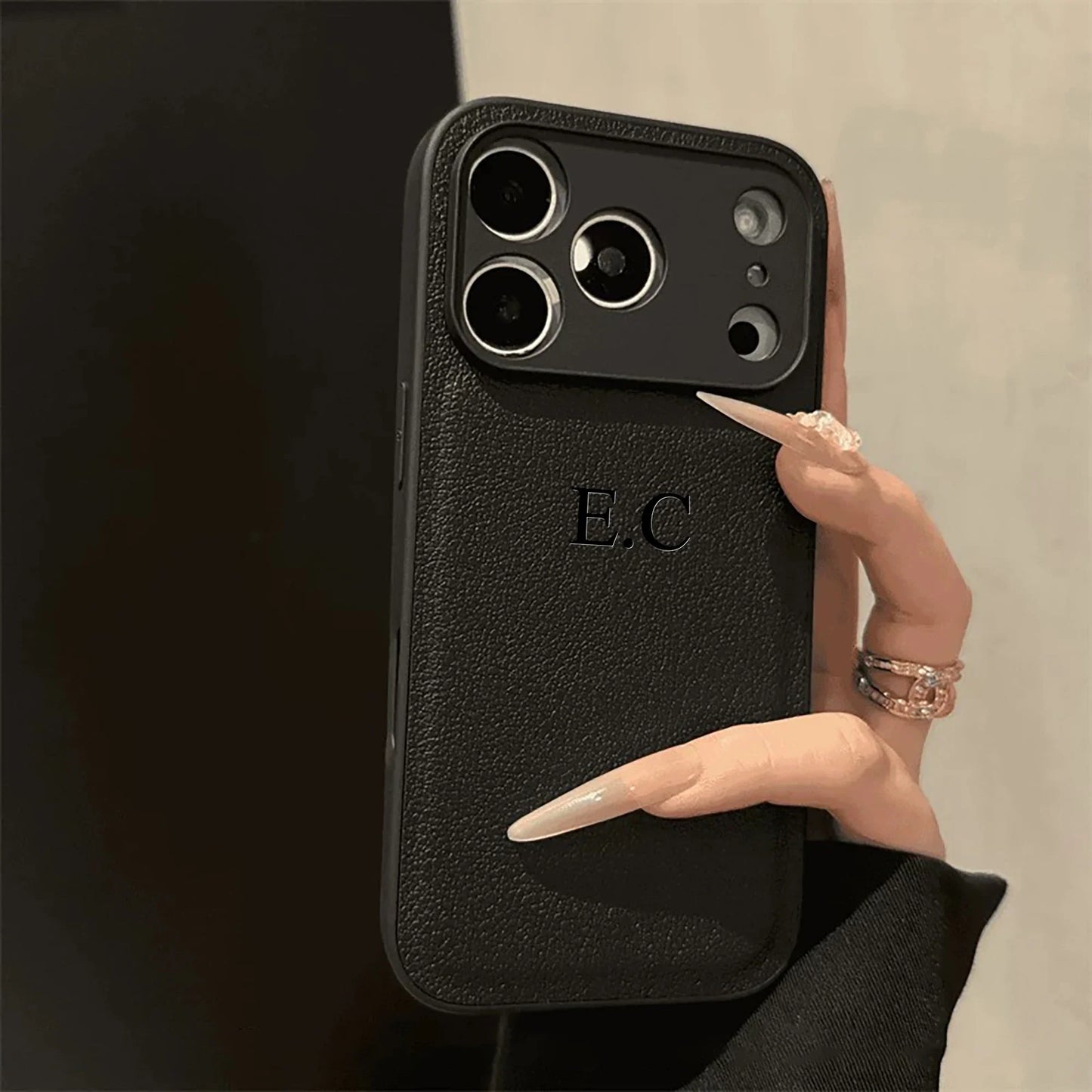Custom Name Phone Case – 3D Hot Stamp Faux Leather for iPhone 13–17
