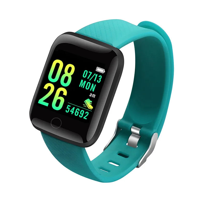 R.E.D. Shopping smartwatch displaying message notifications and fitness tracking on a sleek black wearable device.