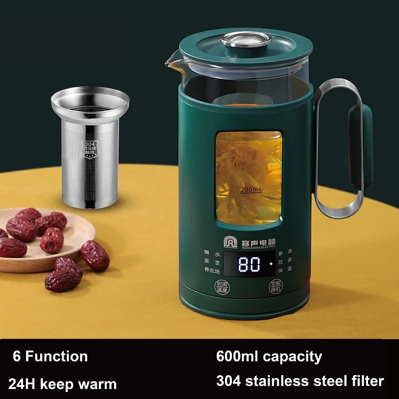 600ml Smart Tea Maker & Electric Kettle – Portable Mini Health Pot, Auto Keep Warm, Multi-Function | 220V Travel