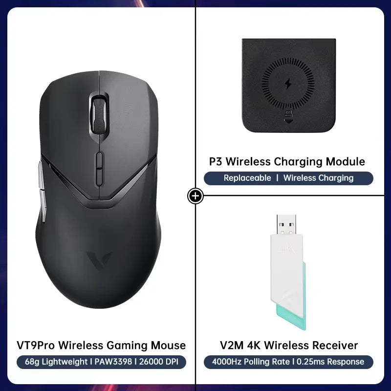Rapoo VT9PRO Wireless Gaming Mouse – PAW3398, 68g, 26000DPI, Type-C, Programmable, Ergonomic