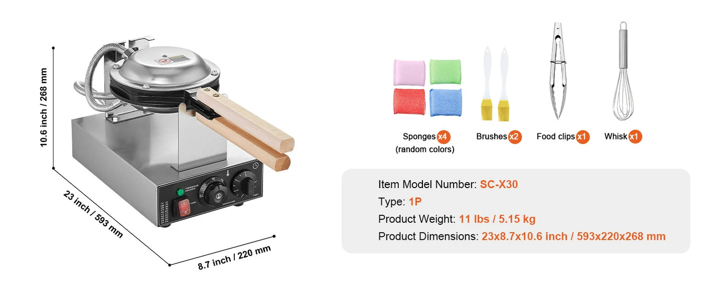 SucceBuy 1400W Commercial Egg Bubble Waffle Maker – 180° Rotatable Non-Stick