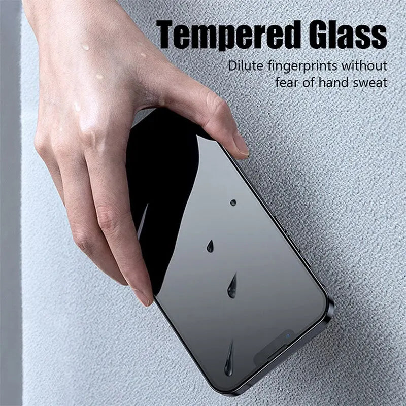 Set of four R.E.D. Shopping privacy screen protectors for iPhone, anti-spy tempered glass protectors for mobile phones.
