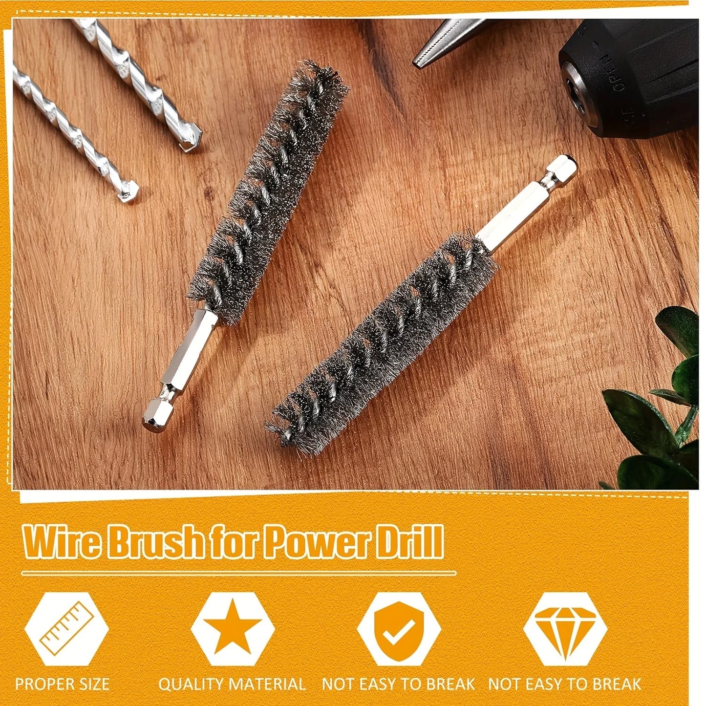 5-Piece Hexagonal Steel Wire Brush Set for Electric Drill – Stainless Steel