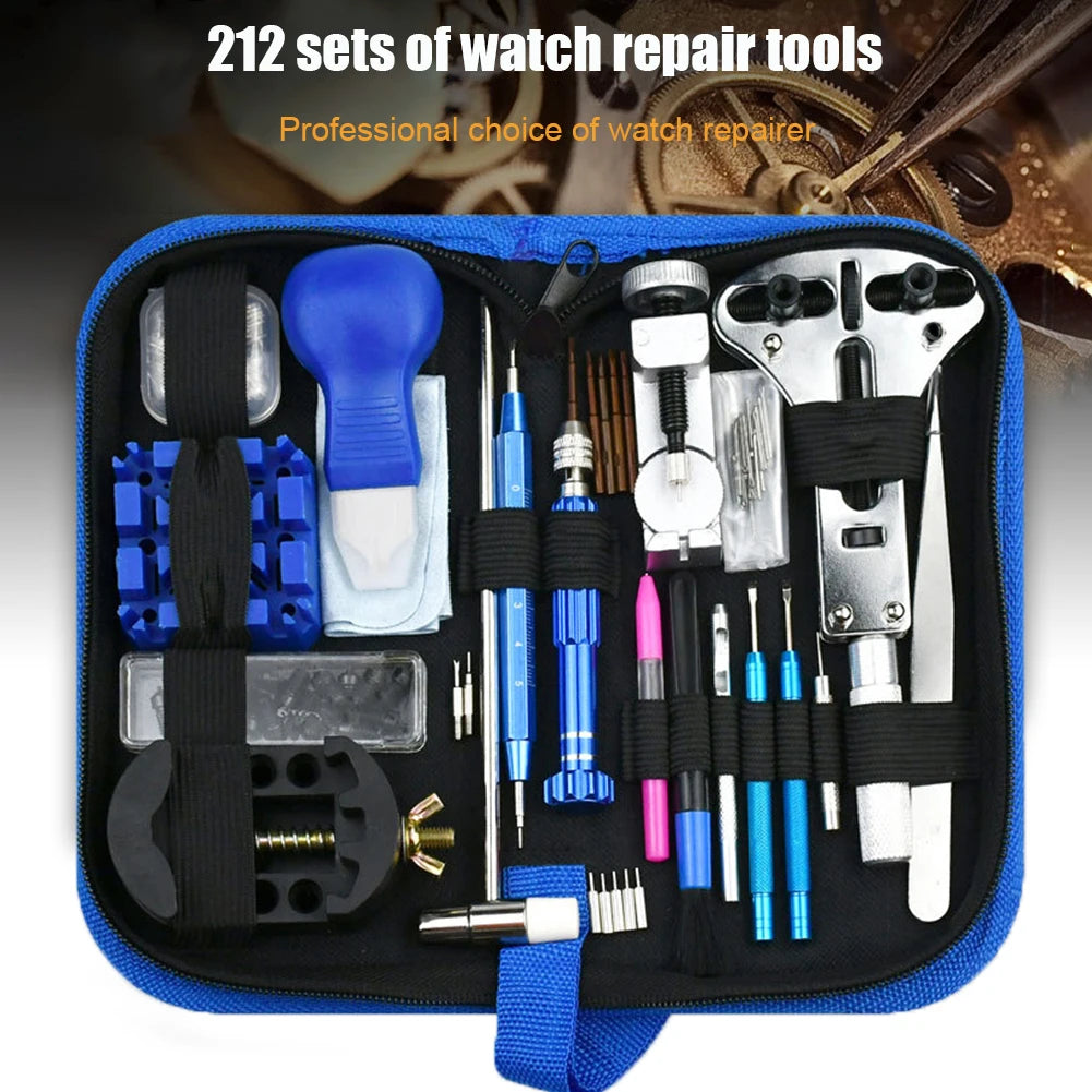 212-Piece Watch Repair Tool Kit – Opener, Screwdriver, Pin Hammer & Watchmaker Set