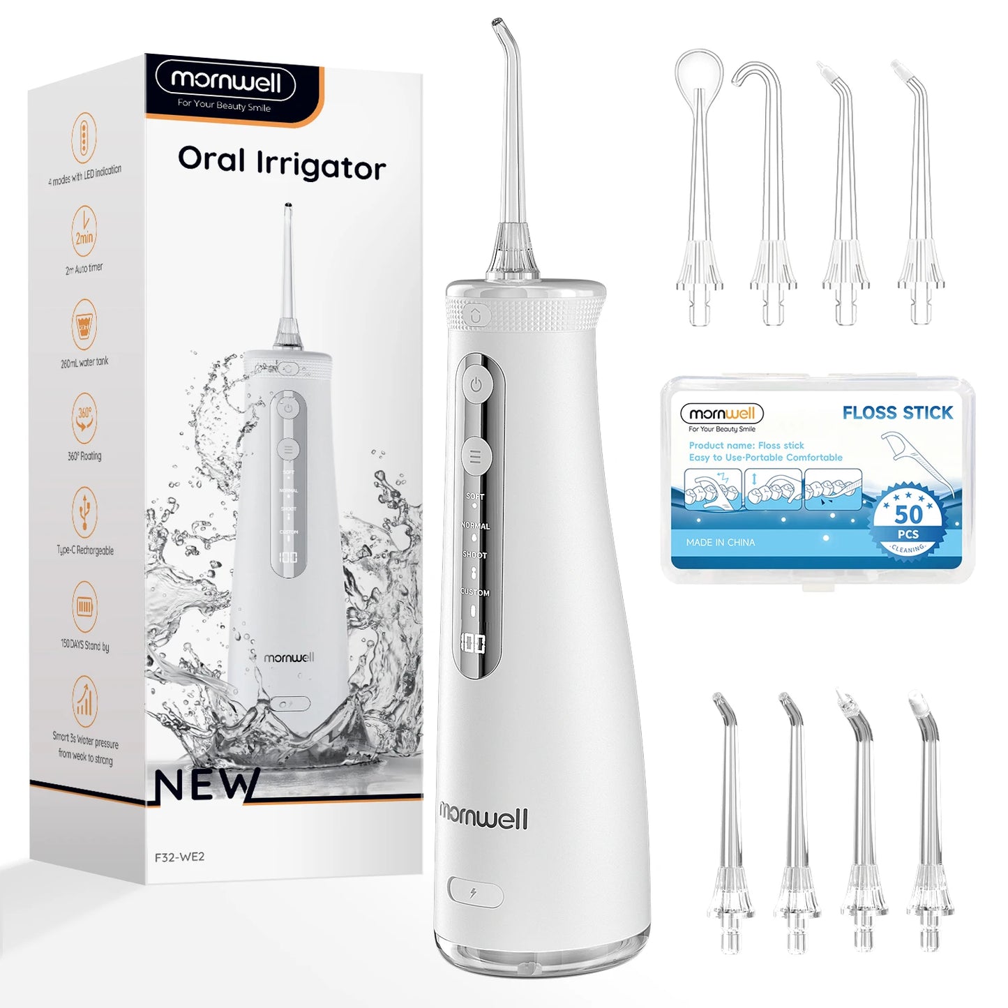 Cordless Water Flosser | 4 Jet Tips | 4 Modes | 260ml | IPX7 Waterproof
