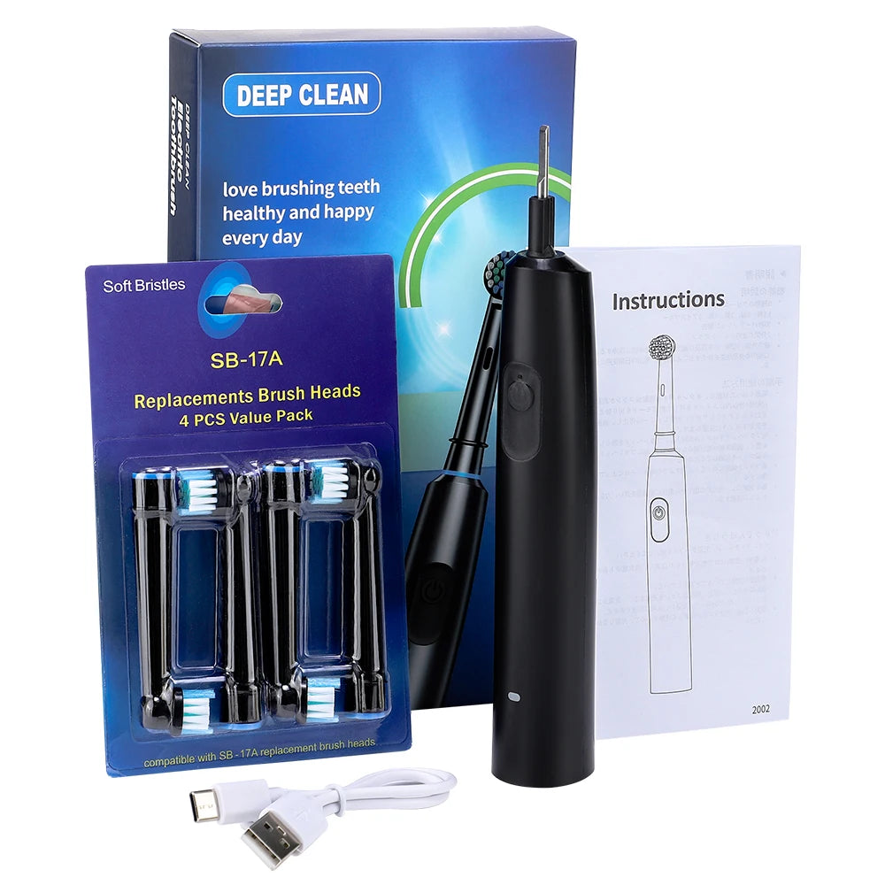 Smart Rotating Electric Toothbrush – 5 Modes, 4 Replacement Heads, Timer, Teeth Whitening, Rechargeable
