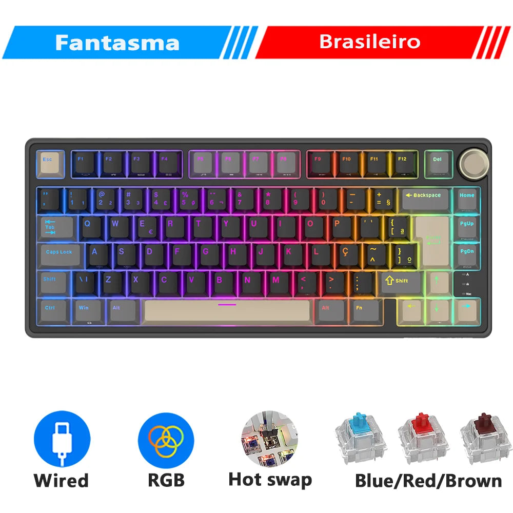 Royal Kludge RK R75 Brazilian Gasket Mechanical Keyboard – 80-Key, Hot-Swap, RGB, MDA PBT Keycaps