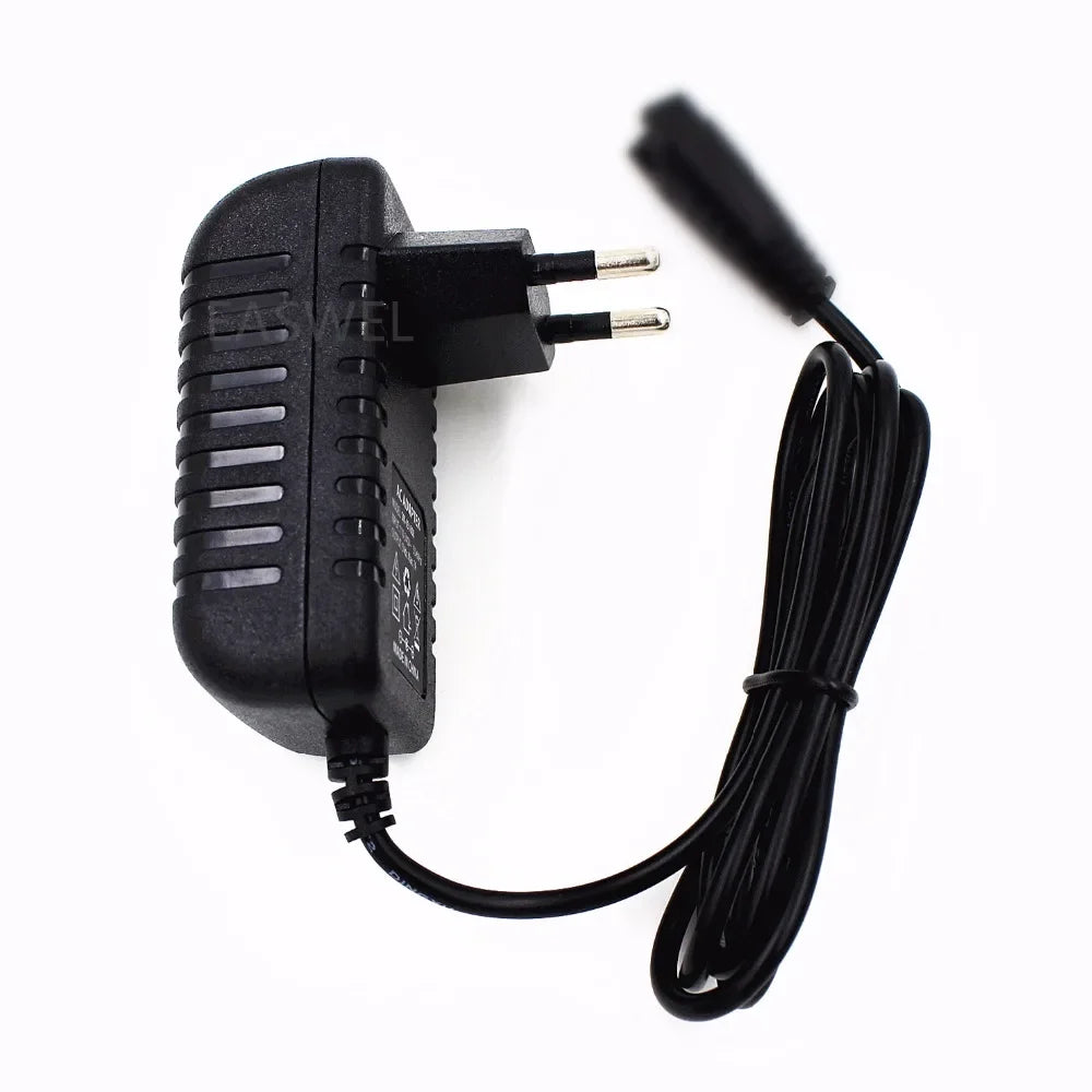 Kemei KM-1986 hair clipper charger with EU plug, compatible with KM-1987, KM-1977, KM-1983, KM-1984, and KM-1976 hair cutting tools.
