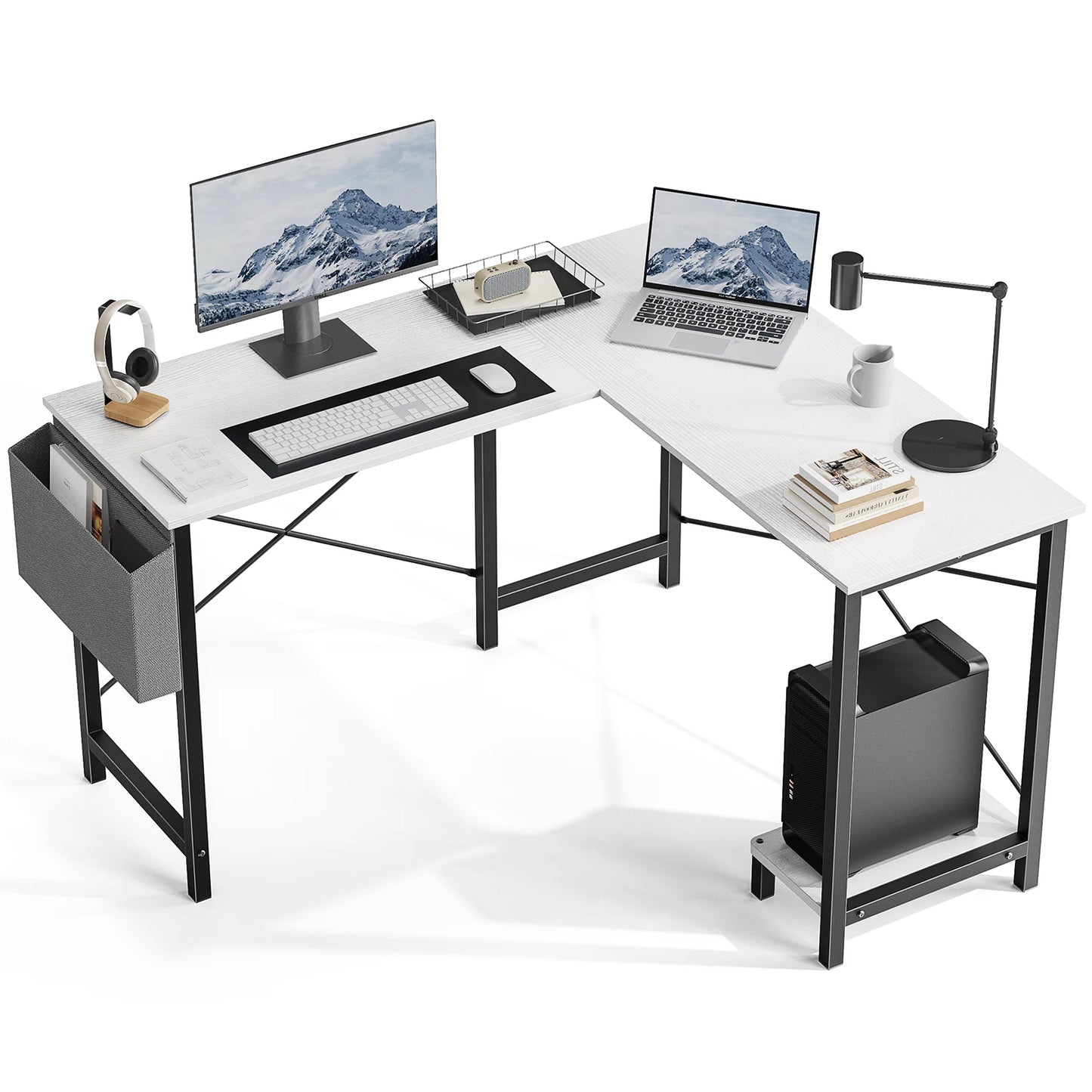 JHK 50" Gaming Corner Desk with CPU Shelf & Side Bag – Home Office & Bedroom