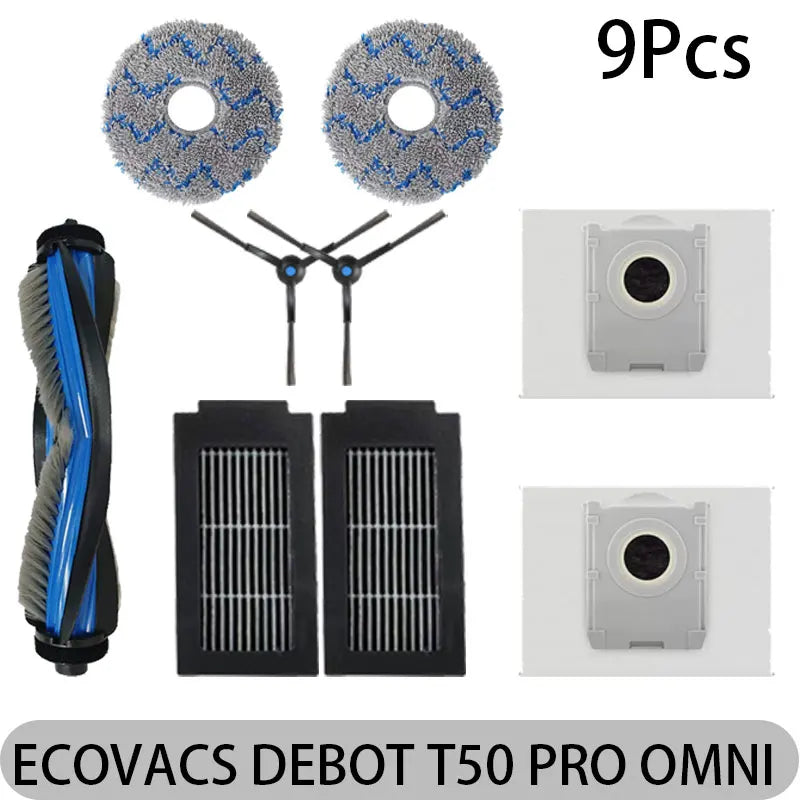 ECOVACS DEEBOT T50 PRO OMNI Replacement Parts | Main Brush, Side Brush, HEPA Filter, Mop, Dust Bag