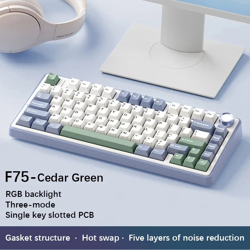 AULA F75 Mechanical Keyboard – 75% Layout, Tri-Mode (2.4G/BT/USB), RGB, Hot-Swap, PBT Keycaps