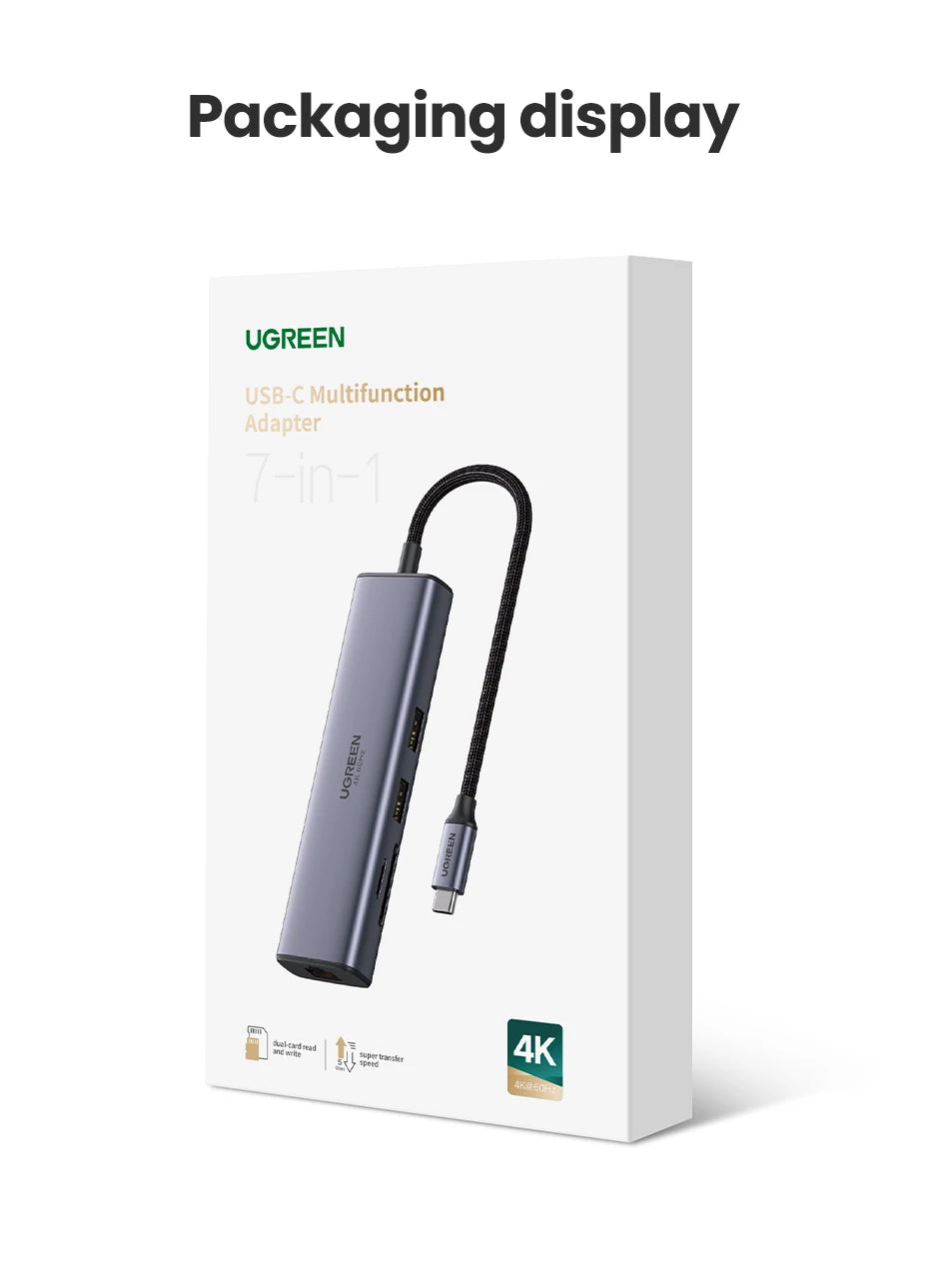 UGREEN CM512 7-in-1 USB-C Hub – 4K60Hz HDMI, PD100W, 5Gbps USB3.0, SD/TF, RJ45, MacBook & Laptop