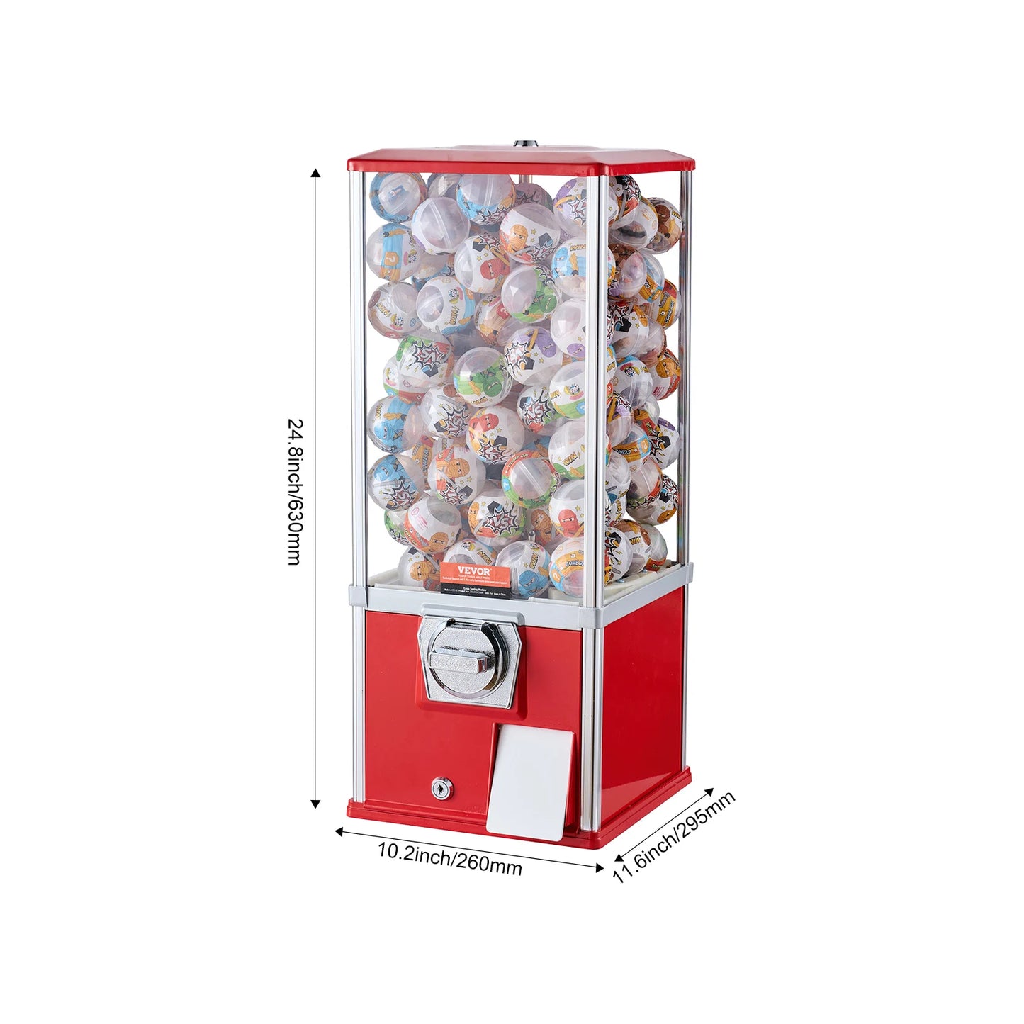 VEVOR Gumball Machine 25" – 230 Capsule Toy Vending, Coin Operated, Blue/Red