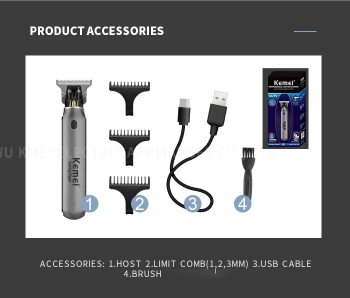 Kemei professional cordless hair trimmer with titanium blades, ideal for precise hair cutting and grooming.