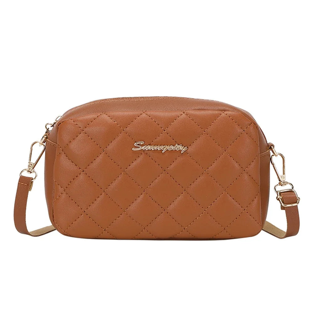 Tassel Diamond Grid Embroidery Crossbody Bag with Chain Strap