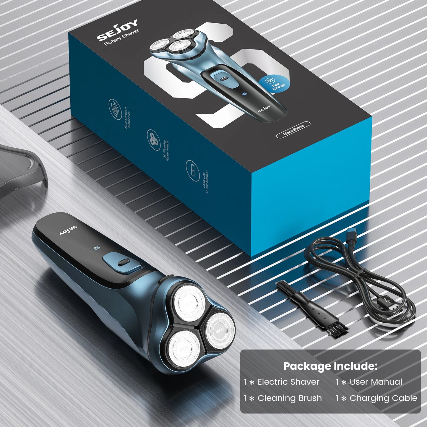 Sejoy 3D Floating Electric Shaver for Men – Triple Blade, Wet/Dry, 85min, Fast Charge