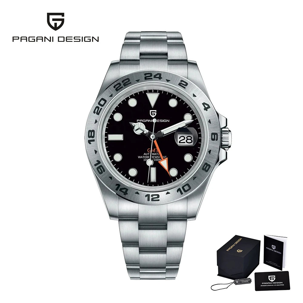 PAGANI DESIGN PD1682 GMT Automatic Watch – 42mm Sapphire Crystal, Stainless Steel, 100M Water Resistant