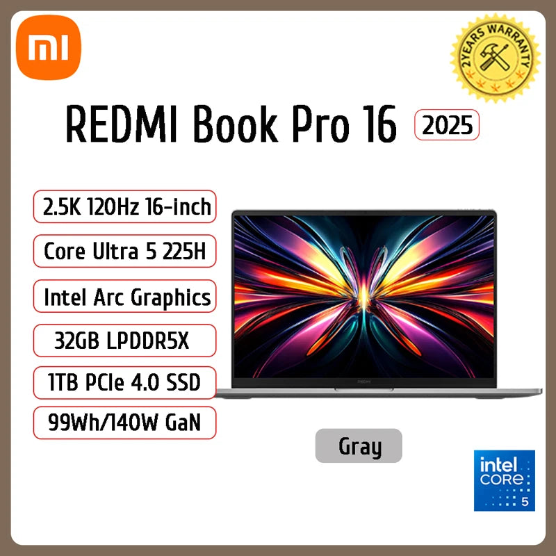 Xiaomi Redmi Book Pro 16 — Intel Ultra 7/Ultra 5, Arc Graphics, 32GB LPDDR5X, 1TB SSD, 3.1K 165Hz