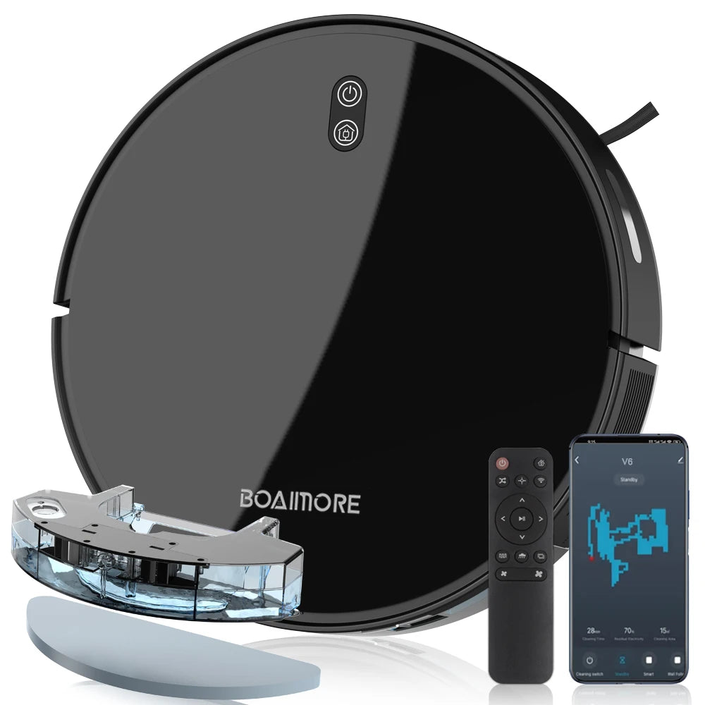 Robot Vacuum & Mop Combo – 6000PA Suction, WiFi & Voice Control, Auto-Recharge, Pet Hair | V6
