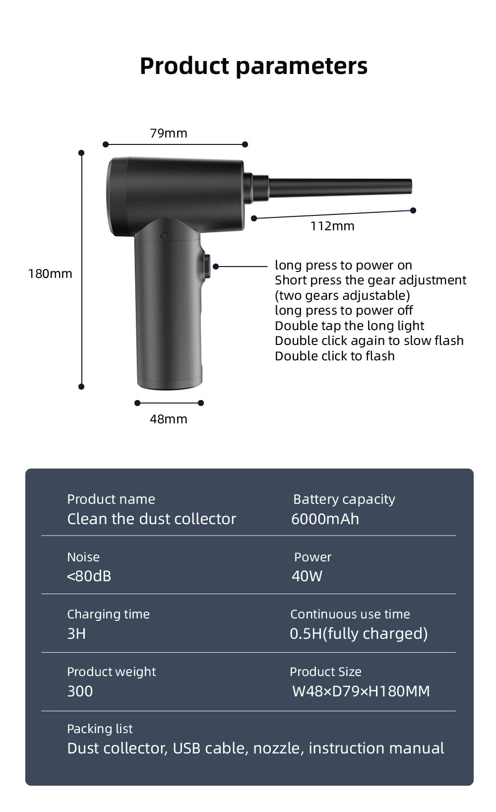 Wireless Air Duster 50000 RPM – USB Compressed Air Blower for PC, Laptop, Keyboard & Camera