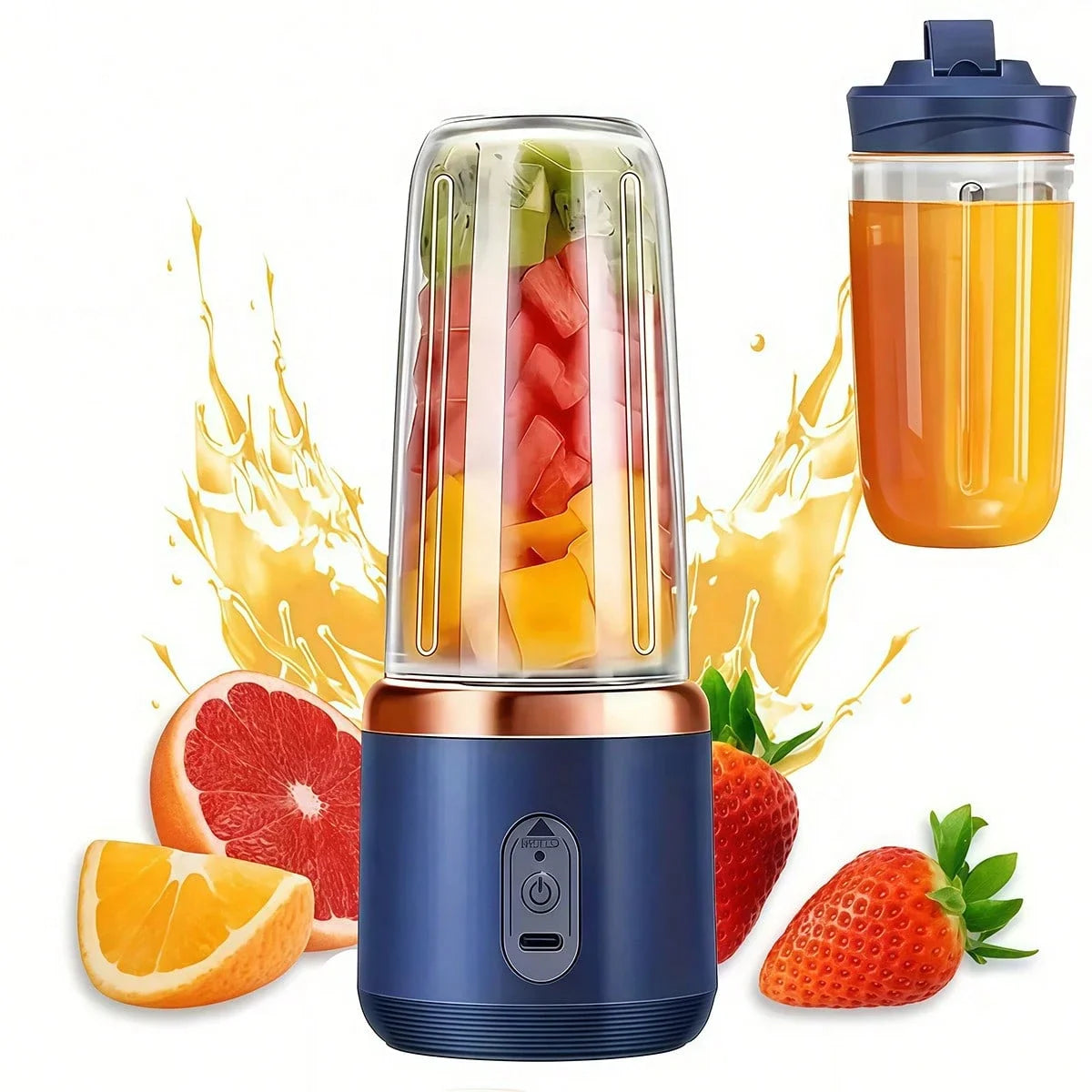 Portable Dual Cup Juicer Blender – USB Rechargeable Mini Smoothie Maker with Travel Lid