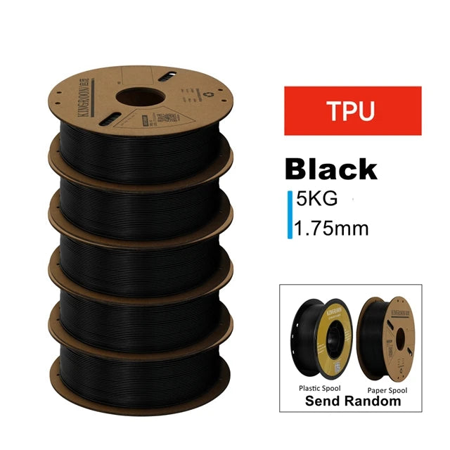 KINGROON 3D Printer Filament Bundle – 5KG, 1.75mm PLA / PETG / TPU / ABS, No Bubbles, Random Spool