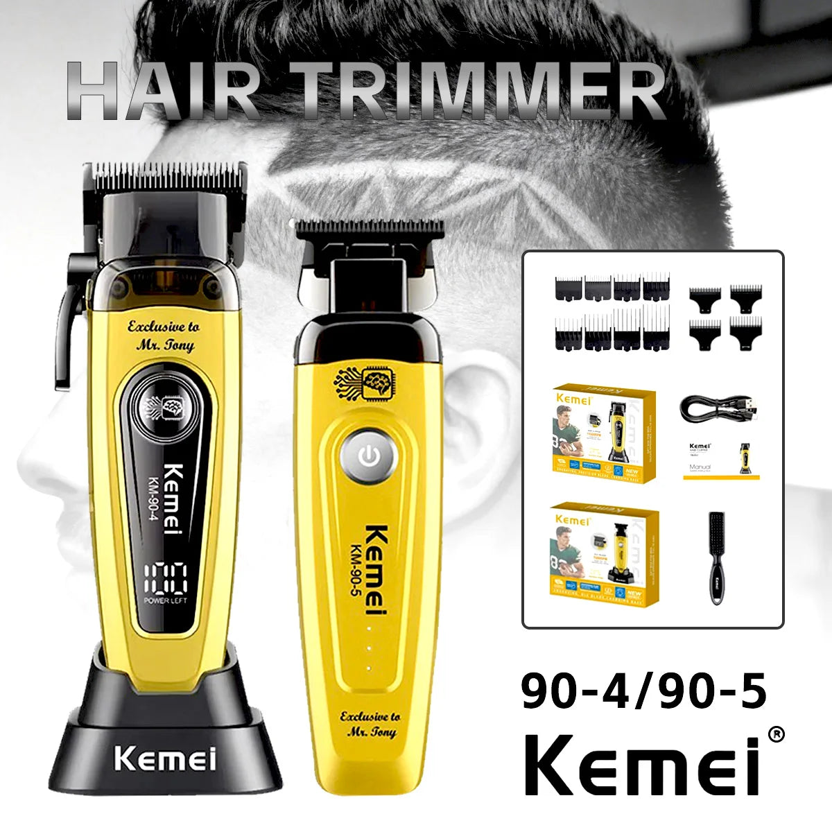Kemei White 90-4 Professional Hair Clippers – Cordless Barber Clipper Set