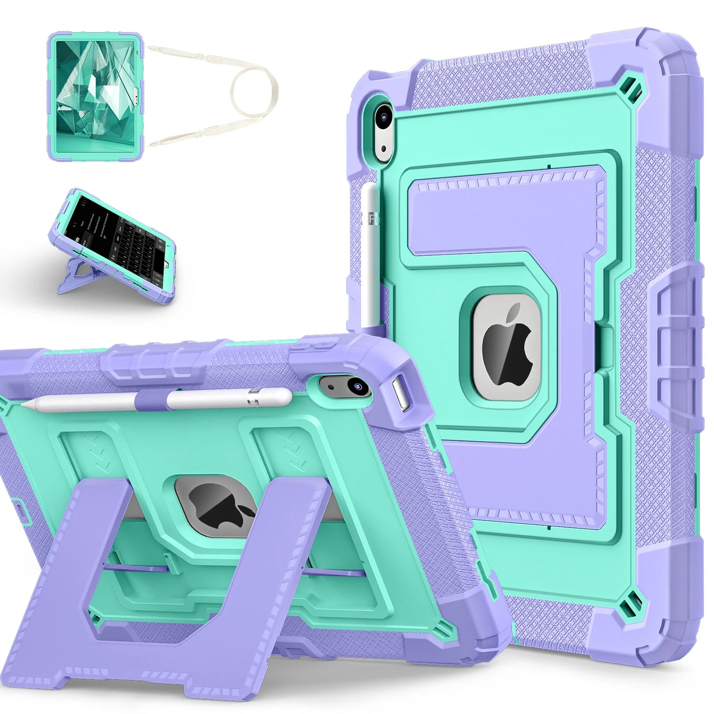 Hybrid 3-Layer Shockproof iPad Case with Shoulder Strap – 11" 2025 / 10.9" 2022