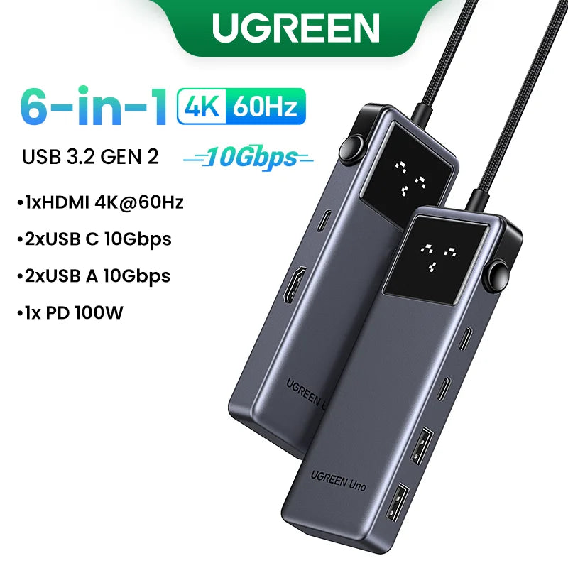 UGREEN Uno USB-C Hub – 4K60Hz HDMI, 1Gbps LAN, PD100W, USB 3.0