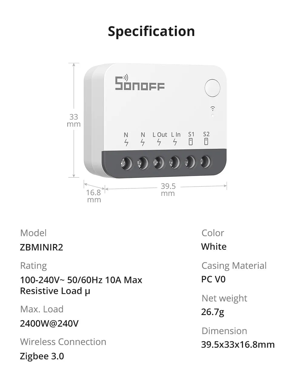 SONOFF ZBMINIR2 Extreme Zigbee Smart Switch – Detach Relay, eWeLink, ZBBridge-U, 2400W